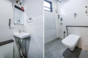 two pictures of a bathroom with a toilet and a sink at FabHotel Convivial Sky in Raipur