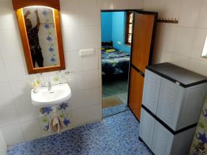 ein Bad mit einem Waschbecken und einem Spiegel sowie ein Schlafzimmer in der Unterkunft Villa westcost tembewadda colomb in Canacona