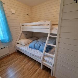 Etagenbett in einem Zimmer mit einer Leiter in der Unterkunft Family-friendly apartment for rent at Golsfjellet in Golsfjellet