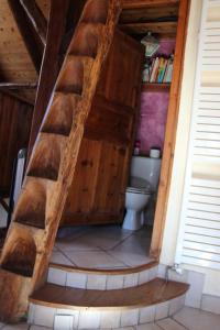 Landrosace في لو مونيتيه-لي-بان: حمام مع مرحاض في منزل خشبي