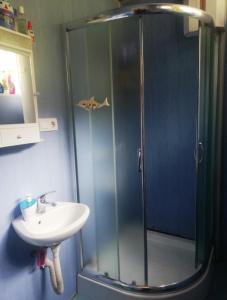 W łazience znajduje się prysznic i umywalka. w obiekcie ВИЛА ПЕРИКА-Vila PERIKA w mieście Borino