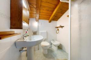 La salle de bains est pourvue d'un lavabo et de toilettes. dans l'établissement Appartamento sotto il Forte di Bard, à Bard