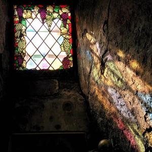 un vitrail dans une chambre avec un mur dans l'établissement Domaine Borgnat, à Escolives-Sainte-Camille