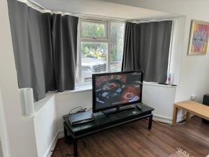 un salon avec une télévision à écran plat sur une table dans l'établissement Renfrew Road, à Hounslow