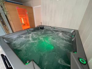 un jacuzzi con agua verde en el baño en La maison Valban, en Veynes 21 fotos más