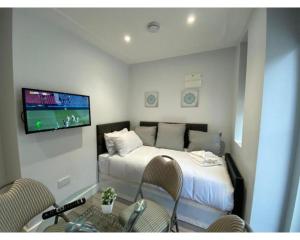 1 dormitorio con 1 cama y TV en la pared en MSK Superior, en Londres