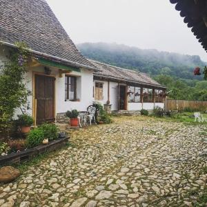 a house with a stone driveway in front of it at Casa Klein- întreaga locație in Meşendorf