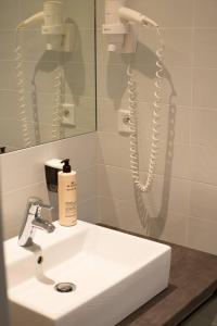 a bathroom sink with a hair dryer on a mirror at Sechex Nous in Margencel