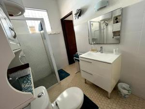 un bagno con doccia, WC e lavandino di Le jardin des B-joux a Le Morne-Vert