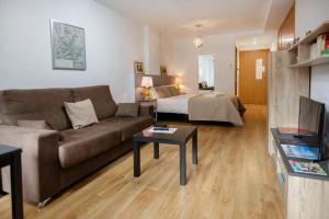 a living room with a couch and a bed at Studio at Arinsal 100 m away from the slopes with wifi in Arinsal