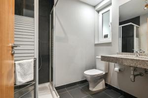 a bathroom with a toilet and a sink and a shower at Charming Studio with Mountain View in Arinsal - 40m² in Arinsal +6 photos
