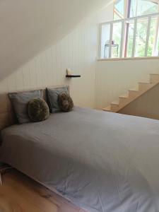 1 dormitorio con 1 cama grande y 2 almohadas en B6 en Ursel