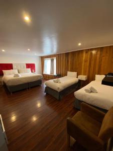 um quarto de hotel com duas camas e um sofá em Borde Luz Hotel Boutique em Pucón