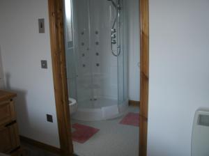 a bathroom with a shower and a toilet at Benview Bed and Breakfast in Staffin