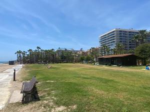 park z ławką przy plaży w obiekcie Luxury Apartment 1ª linea de playa Marina D'Or w mieście Oropesa del Mar