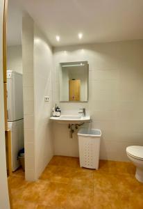 La salle de bains est pourvue d'un lavabo et de toilettes. dans l'établissement Apartaments Platja d’Aro, à Platja d'Aro