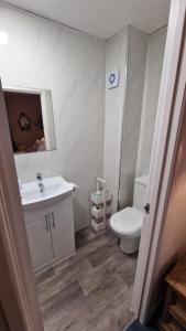 bagno con lavandino e servizi igienici di The Ocean Guesthouse a Weymouth
