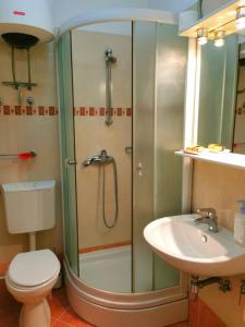 ein Badezimmer mit Dusche, Toilette und Waschbecken in der Unterkunft Apartment Port in Makarska