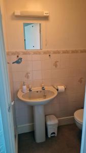 bagno con lavandino, specchio e servizi igienici di The Ocean Guesthouse a Weymouth