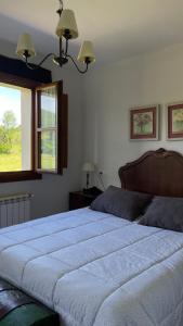 Un dormitorio con una cama grande y una ventana en Apartamentos El Picoretu en Mestas de Con