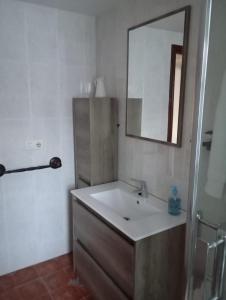 a bathroom with a sink and a mirror at Casa de aldea La Caramba in Lamuño