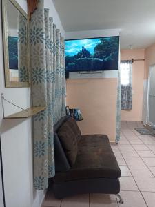 een woonkamer met een bank en een flatscreen-tv bij Casa Chero in Comalcalco