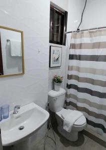 アンヘレスにあるRegal425 Condotelのバスルーム(白いトイレ、シンク付)