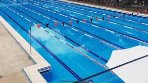 an overhead view of a swimming pool at Luminous Ensuite Queen Room - Centrally Located in Pymble