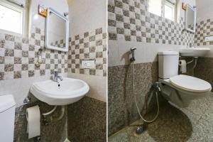 two pictures of a bathroom with a toilet and a sink at FabHotel SK Grand in Hyderabad