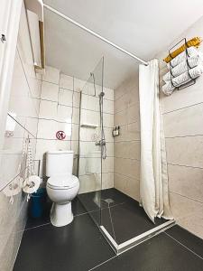e bagno con servizi igienici e doccia. di Home Away One Bedroom Apartment in Nicosia a Nicosia