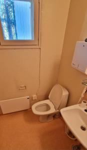 a bathroom with a toilet and a sink at Lapland Old School in Muonio