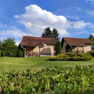 two houses in a yard with green grass at Garden 022 in Vrdnik