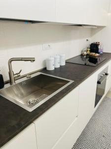 encimera de cocina con fregadero de acero inoxidable en Apartment Petrarca 13 R5331, en Pirri