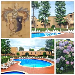 eine Collage mit Bildern eines Resorts mit Pool in der Unterkunft Casa al Lago Leone d'Oro in Peschiera del Garda