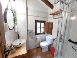 Un baño con inodoro, lavabo y ducha. en Apartamentos Nevandi, en Pido 37 fotos más