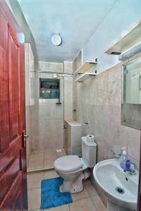 a bathroom with a white toilet and a sink at Magazi suites 3 in Nairobi