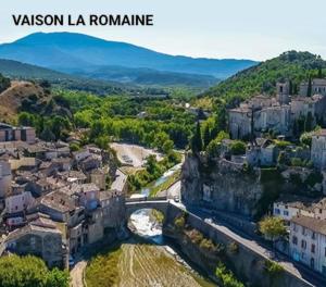 an aerial view of a city with a bridge at Joli Appart deux pièces climatisé à 300m du théâtre Antique in Orange