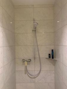 a shower with a shower head in a bathroom at Mosaikhaus in Würselen