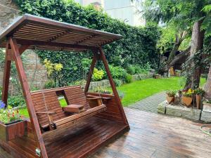 a wooden gazebo sitting on a wooden deck at Altes Eichamt Schweinfurt in Schweinfurt