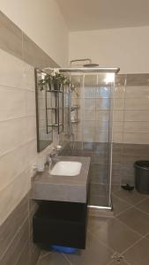 un baño con lavabo y ducha en Luxury Apartment Hannah, en Vlorë