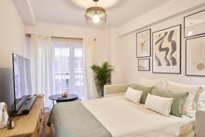 a bedroom with a large bed and a tv at El Balcón de Jauregui centro in Salamanca