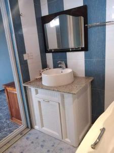 a bathroom with a sink and a mirror at Anand Villa Guest house in Plaine Magnien
