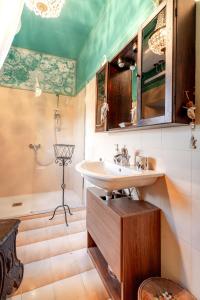 y baño con lavabo y ducha. en Ca' Pavaglione Country House, en Borgomale