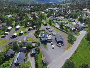 an aerial view of a small town with houses at Geilo Hytter & Camping in Geilo