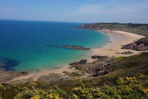an aerial view of a beach with the ocean at Brise Marine in Erquy