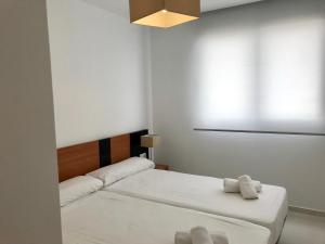 2 camas en una habitación pequeña con luz en Sea Senses by Mar Holidays, en Torrevieja