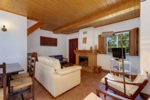 a living room with a couch and a fireplace at Sesmarias MEL Casas Gémeas para Famílias Grandes in Cercal