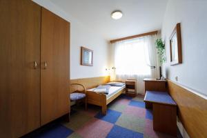 ChoceňHotel Peliny的一间医院间,配有床和窗户
