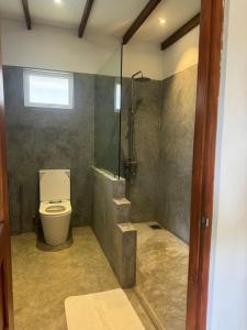 a bathroom with a toilet and a walk in shower at Bali Villa Mirissa in Mirissa