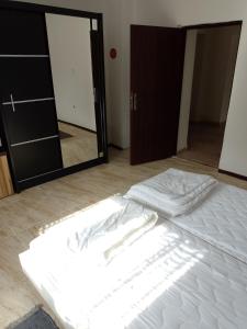a bedroom with a bed and a large mirror at rodiny dom in Rapovce